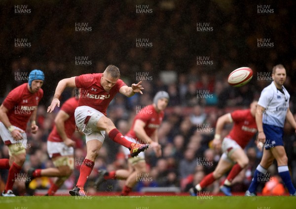 160319 - Wales v Ireland - Guinness Six Nations -  Gareth Anscombe of Wales kicks for goal