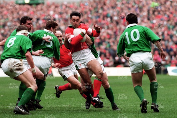 180395 - Wales v Ireland - Five Nations Championship -  Nigel Davies of Wales is tackled