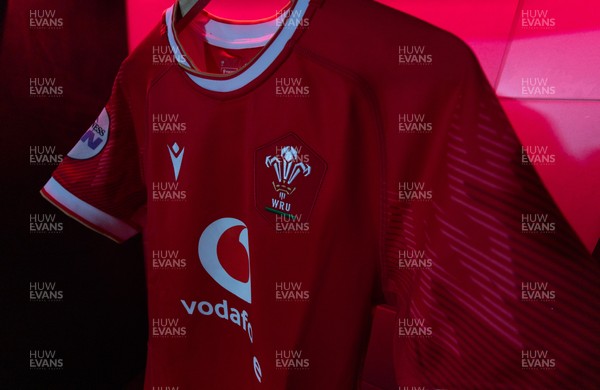 200425 - Wales v Ireland, Guinness Women’s Six Nations 2025 - Match jerseys hang in the Wales changing room ahead of the match