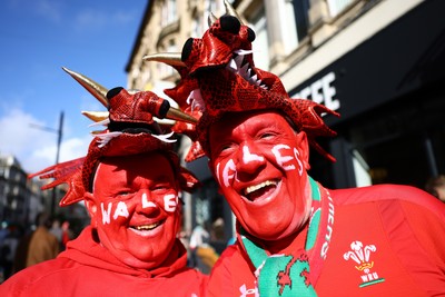 220225 - Wales v Ireland - Guinness Six Nations - Fans pose for a photo prior to the game