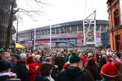 220225 - Wales v Ireland - Guinness Six Nations - Fans gather outside the stadium prior to the game