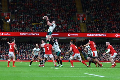 220225 - Wales v Ireland - Guinness Six Nations - Joe McCarthy of Ireland catches the ball in the line out