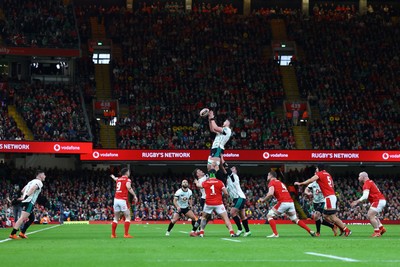 220225 - Wales v Ireland - Guinness Six Nations - Joe McCarthy of Ireland catches the ball in the line out