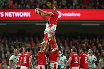 220225 - Wales v Ireland - Guinness Six Nations - Will Rowlands of Wales wins the ball in the lineout