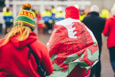 220225 - Wales v Ireland - Guinness Six Nations -  Wales fans ahead of the game