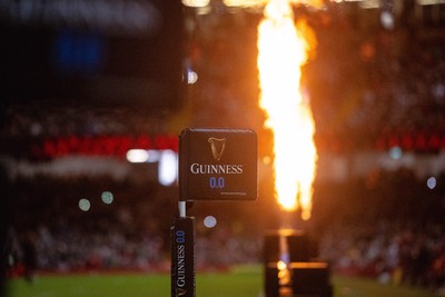 220225 - Wales v Ireland - Guinness Six Nations -  General views of Principality Stadium pyrotechnics