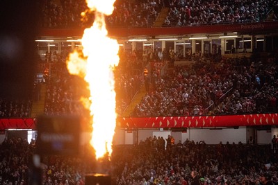 220225 - Wales v Ireland - Guinness Six Nations -  General views of Principality Stadium pyrotechnics