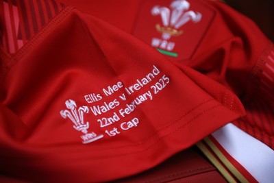 220225 - Wales v Ireland - Guinness 6 Nations Championship - Ellis Mee jersey in the dressing room before the game