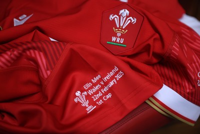 220225 - Wales v Ireland - Guinness 6 Nations Championship - Ellis Mee jersey in the dressing room before the game