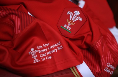 220225 - Wales v Ireland - Guinness 6 Nations Championship - Ellis Mee jersey in the dressing room before the game