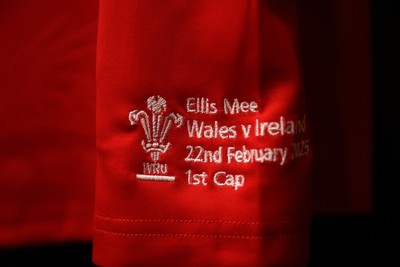 220225 - Wales v Ireland - Guinness 6 Nations Championship - Ellis Mee jersey in the dressing room before the game