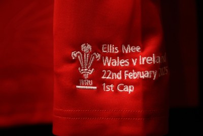 220225 - Wales v Ireland - Guinness 6 Nations Championship - Ellis Mee jersey in the dressing room before the game