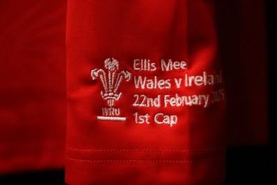 220225 - Wales v Ireland - Guinness 6 Nations Championship - Ellis Mee jersey in the dressing room before the game