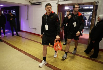 220225 - Wales v Ireland - Guinness 6 Nations Championship - James Botham and Max Llewellyn of Wales arrive at the stadium