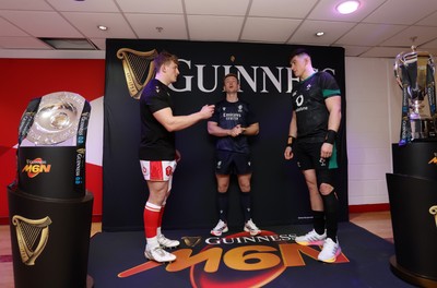 220225 - Wales v Ireland - Guinness 6 Nations Championship - Captains Jac Morgan of Wales and Dan Sheehan of Ireland at the coin toss