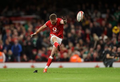 220225 - Wales v Ireland - Guinness 6 Nations Championship - Gareth Anscombe of Wales kicks the conversion