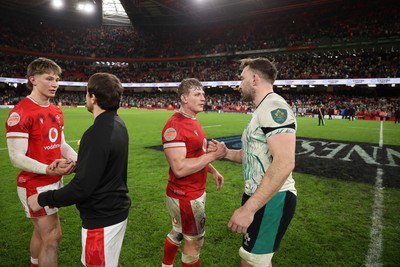 220225 - Wales v Ireland - Guinness 6 Nations Championship - Jac Morgan of Wales shakes hands with Ireland players at full time