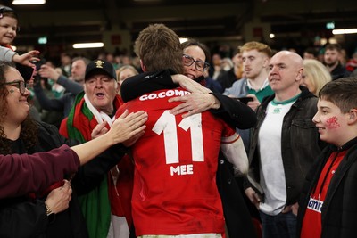 220225 - Wales v Ireland - Guinness 6 Nations Championship - Ellis Mee of Wales with family after the game