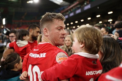 220225 - Wales v Ireland - Guinness 6 Nations Championship - Gareth Anscombe of Wales with family after the game