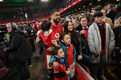 220225 - Wales v Ireland - Guinness 6 Nations Championship - Taulupe Faletau of Wales with family after the game