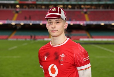 220225 - Wales v Ireland - Guinness 6 Nations Championship - Ellis Mee of Wales with his first cap