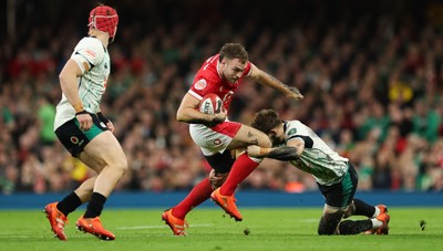 220225  Wales v Ireland, 2025 Guinness Six Nations - Max Llewellyn of Wales is tackled