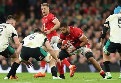 220225  Wales v Ireland, 2025 Guinness Six Nations - Taulupe Faletau of Wales takes on Jack Conan of Ireland