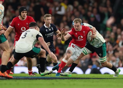 220225  Wales v Ireland, 2025 Guinness Six Nations - Blair Murray of Wales takes on Thomas Clarkson of Ireland