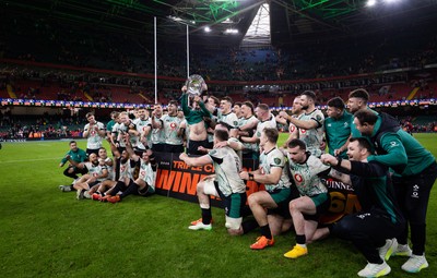 220225  Wales v Ireland, 2025 Guinness Six Nations - Ireland celebrate after being presented with the Triple Crown