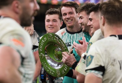 220225  Wales v Ireland, 2025 Guinness Six Nations - Ireland celebrate with the Triple Crown