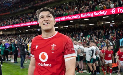 220225  Wales v Ireland, 2025 Guinness Six Nations - Teddy Williams of Wales at the end of the match