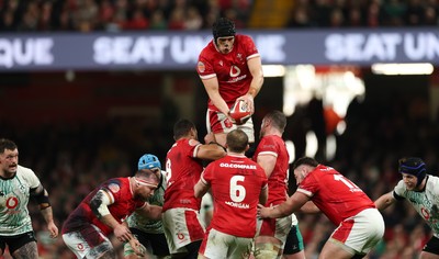 220225  Wales v Ireland, 2025 Guinness Six Nations - Dafydd Jenkins of Wales takes the line out