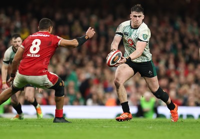 220225  Wales v Ireland, 2025 Guinness Six Nations - Dan Sheehan of Ireland takes on Taulupe Faletau of Wales