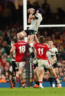 220225  Wales v Ireland, 2025 Guinness Six Nations - Cian Prendergast of Ireland takes line out ball