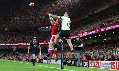 220225  Wales v Ireland, 2025 Guinness Six Nations - James Lowe of Ireland taps the ball back in field to set up try for Jamie Osborne of Ireland