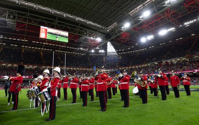 220225  Wales v Ireland, 2025 Guinness Six Nations - The Regimental Bands Corps and Drums of the Royal Welsh entertain the crowd ahead of the match