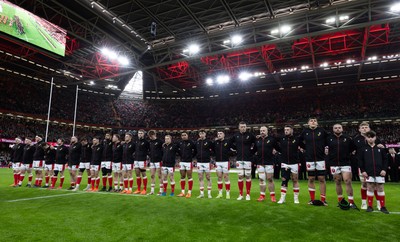 220225  Wales v Ireland, 2025 Guinness Six Nations - Wales line up for the anthems