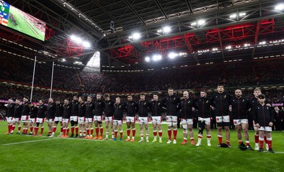 220225  Wales v Ireland, 2025 Guinness Six Nations - Wales line up for the anthems