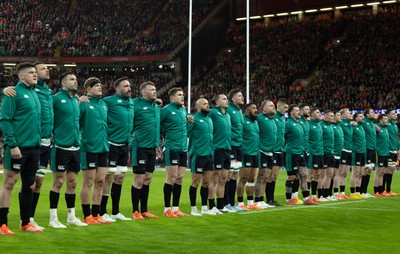 220225  Wales v Ireland, 2025 Guinness Six Nations - Ireland line up for the national anthem