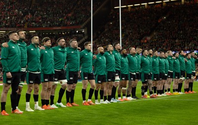 220225  Wales v Ireland, 2025 Guinness Six Nations - Ireland line up for the national anthem