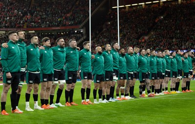 220225  Wales v Ireland, 2025 Guinness Six Nations - Ireland line up for the national anthem