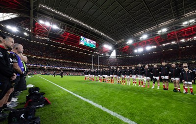 220225  Wales v Ireland, 2025 Guinness Six Nations - Wales line up for the anthems