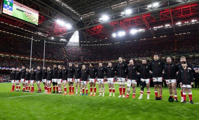 220225  Wales v Ireland, 2025 Guinness Six Nations - Wales line up for the anthems