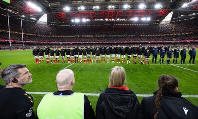 220225  Wales v Ireland, 2025 Guinness Six Nations - Wales line up for the anthems