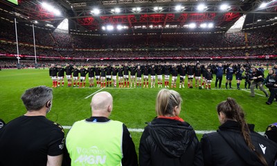 220225  Wales v Ireland, 2025 Guinness Six Nations - Wales line up for the anthems