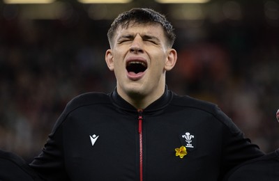 220225  Wales v Ireland, 2025 Guinness Six Nations - Dafydd Jenkins of Wales during the anthem