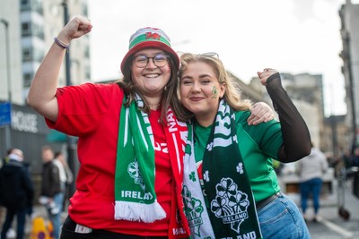 220225 - Wales v Ireland - Guinness Six Nations - Wales and Ireland fans mix in the street prior to the game