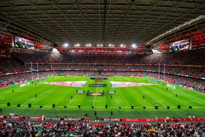 220225 - Wales v Ireland - Guinness Six Nations - General view of the prematch pyrotechnics at Principality Stadium