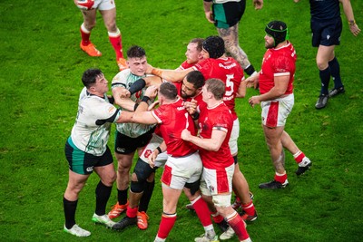 220225 - Wales v Ireland - Guinness Six Nations - Tempers flare between Dan Sheehan of Ireland and Elliot Dee of Wales