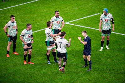 220225 - Wales v Ireland - Guinness Six Nations - Andrew Porter of Ireland argues with referee Christophe Ridley